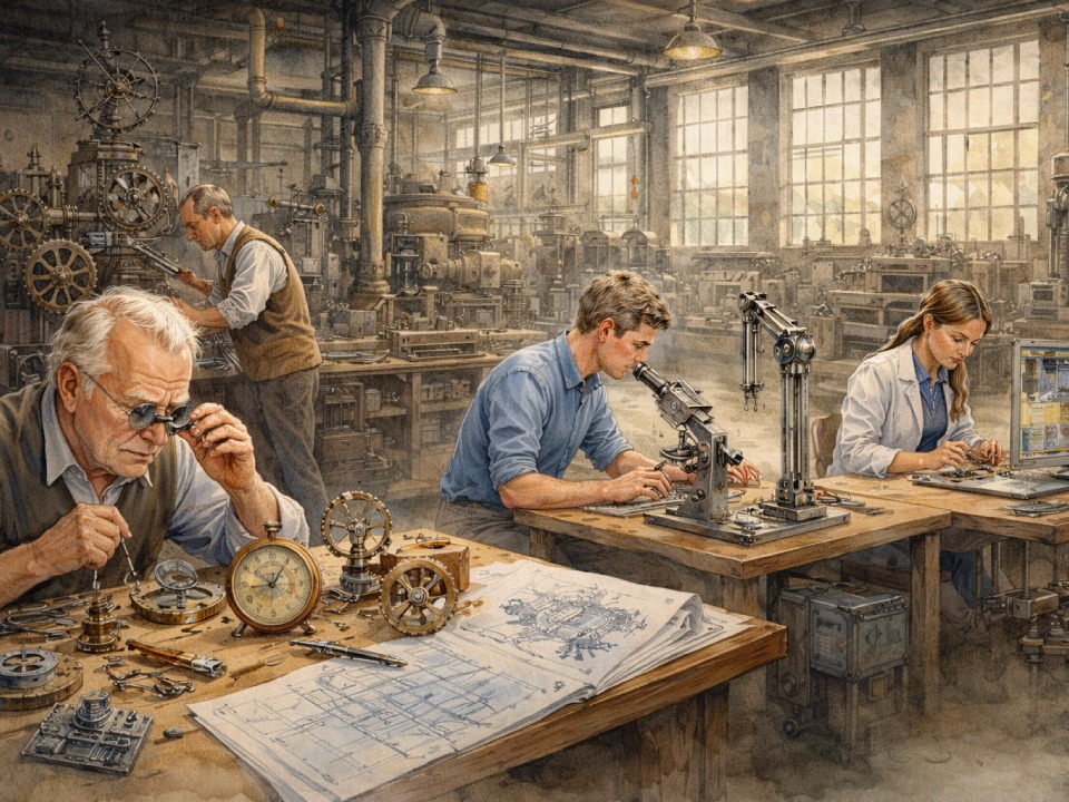 Uhrmacher bei der Arbeit an präzisen mechanischen Teilen